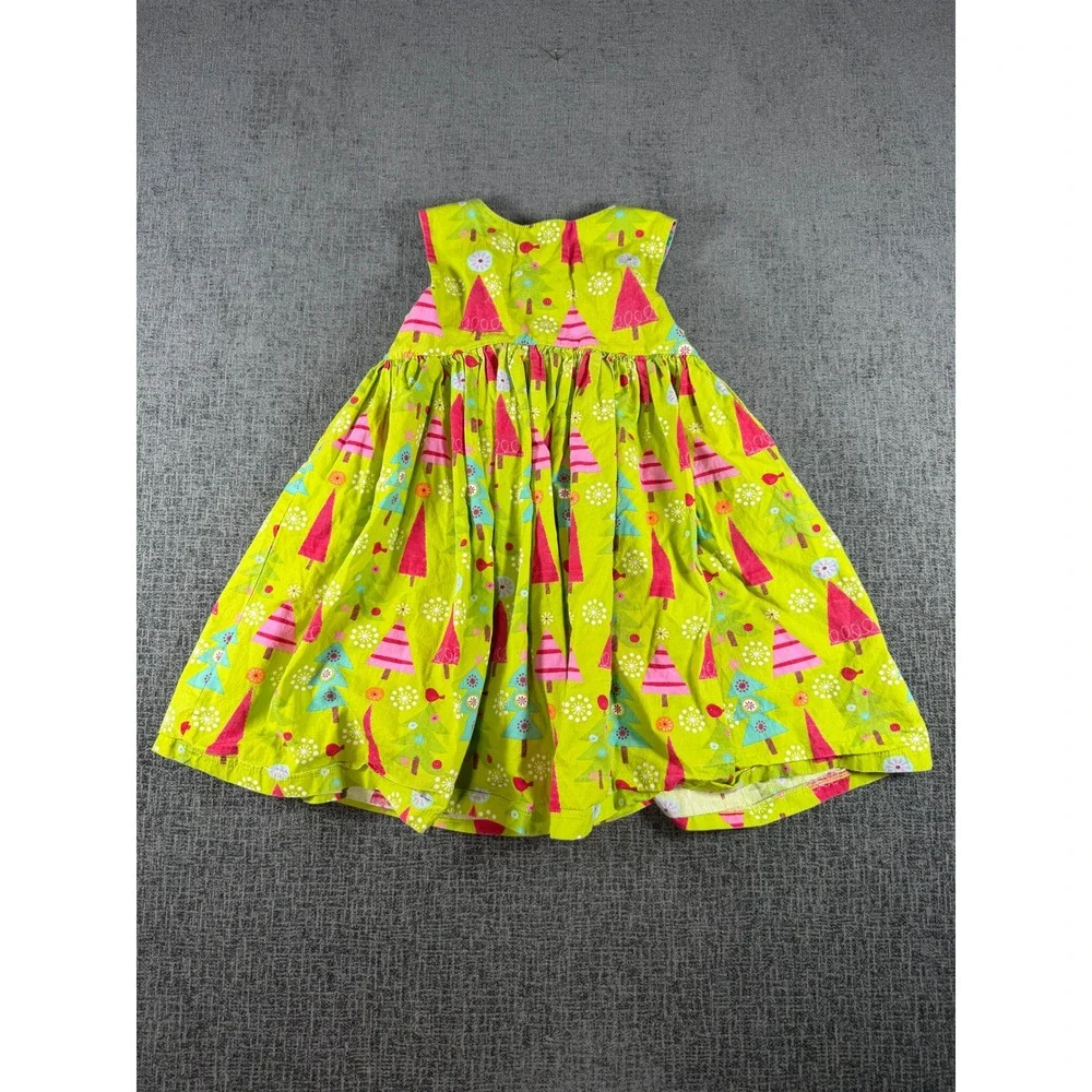 Jelly the Pug Oh Christmas Tree Puffy Dress Girls 6 Lime Green Holiday Cotton
